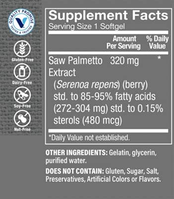 The Vitamin Shoppe Saw Palmetto Extract 320mg, Supplement for Prostate Health - Easy to Swallow Softgels (100 Softgels)