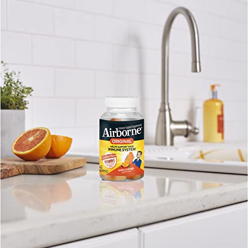 Airborne Vitamin C 750mg (per Serving) Zesty Orange Flavored Gummies (42 Count in a Bottle), Gluten-Free Immune Support Supplement with Vitamins A C E, Selenium, Echinacea, Ginger, Antioxidant