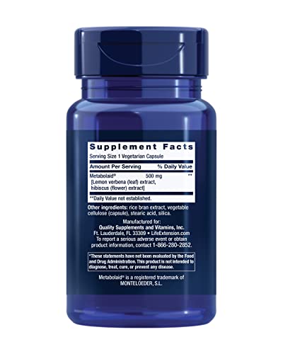 Life Extension Body Trim and Appetite Control, Lemon Verbena, Hibiscus, Healthy Weight, Promotes Satiety, Weight Management, Gluten Free, Non-GMO, 1-Daily, Vegetarian, 30 Capsules