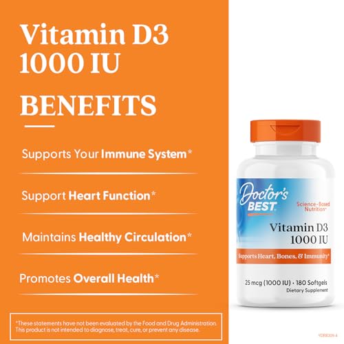 Doctor's Best Best Vitamin D3 1000 IU, Softgel Capsules, 180-Count