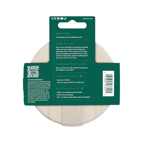 EcoTools Dry Body Brush, Dry Brushing Body Brush for Smooth Skin, Exfoliating Brush Removes Dry Skin, Easy-to-Use Handle, Eco-Friendly Dry Brush, Synthetic Cruelty-Free Bristles, 1 Count