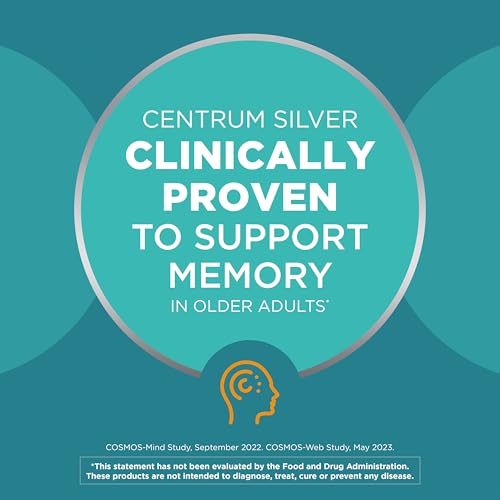 Centrum Silver Multivitamin for Men 50 Plus, Multimineral Supplement, Vitamin D3, B-Vitamins and Zinc, Gluten Free, Non-GMO Ingredients, Supports Memory and Cognition in Older Adults - 100 Ct