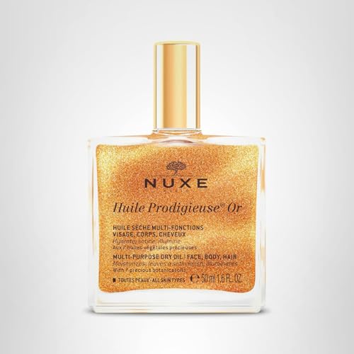 Nuxe Huile Prodigieuse Shimmer Dry Oil With 7 Botanical Oils for Radiant Glow & Hydration for Face, Body & Hair, 1.6 Fl Oz