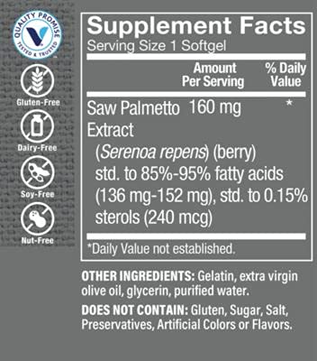 The Vitamin Shoppe Saw Palmetto Extract 160mg, Supplement for Prostate Health - Easy to Swallow Softgels (100 Softgels)