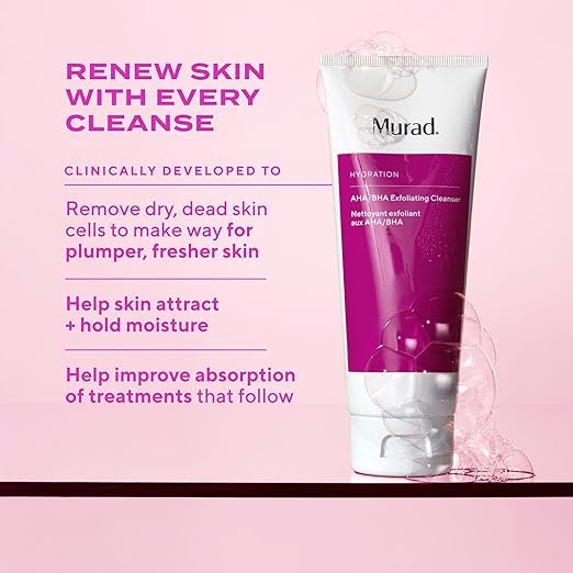 Murad AHA/BHA Exfoliating Cleanser - Triple-Action Cleansing Exfoliator with Salicylic, Lactic, & Glycolic Acids - Creamy Face Wash Removes Dull, Dry Skin for Smoother, Softer Skin (2 Fl Oz)