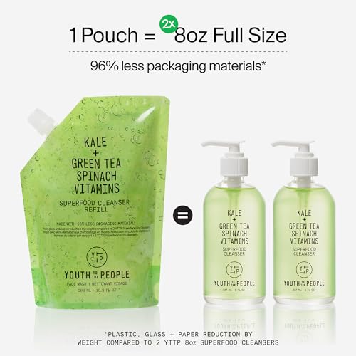 Youth To The People Superfood Facial Cleanser Full Size - Kale + Green Tea Daily Face Wash, Gentle Makeup Remover, with Soothing Antioxidants for Glowing Skin, pH Balance, Clean Pores – 8 fl oz