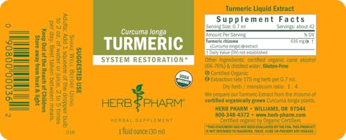 Herb Pharm Certified Organic Turmeric Root Extract for Musculoskeletal System Support - 1 Ounce (DTURM01)