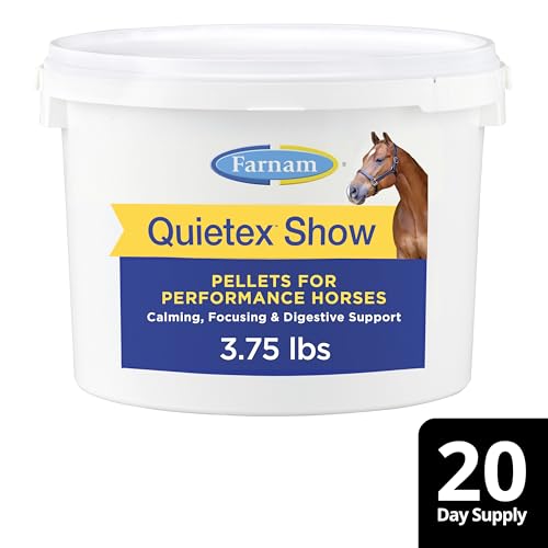 Farnam Quietex Show Pellets, Horse Calming Supplement and Focus Support, Show Safe Horse Calming Magnesium Supplement with Omega Fatty Acids, Helps Manage Behavior & Stress Relief for Horses, 3.75 lbs