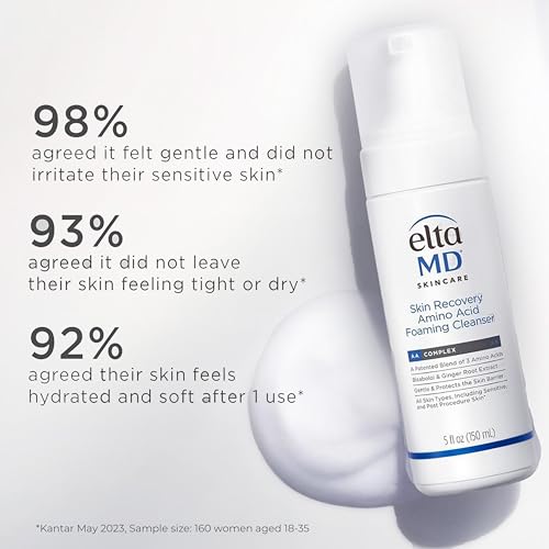 EltaMD Skin Recovery Amino Acid Foaming Cleanser, Gentle Face Cleanser for Sensitive Skin, Proven to Gently Remove Makeup and Sunscreen,Fragrance Free and Noncomedogenic, Foaming Face Wash, 5 oz