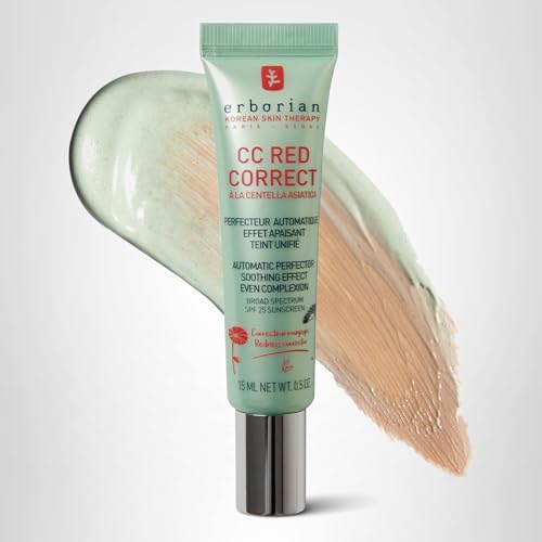 Erborian CC Red Correct - Skincare-First Green Color Corrector with Centella Asiatica, Illuminating Color Corrector with Redness Coverage & SPF 25 - Cica, Korean Skincare