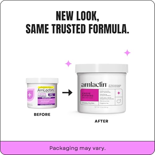 AmLactin Crepe Firming Cream - Therapeutic Skin Tightening Cream for Body – No-Scrub Exfoliator and Moisturizer, Skin Care with 15% Lactic Acid AHA, 12 oz (Packaging May Vary)