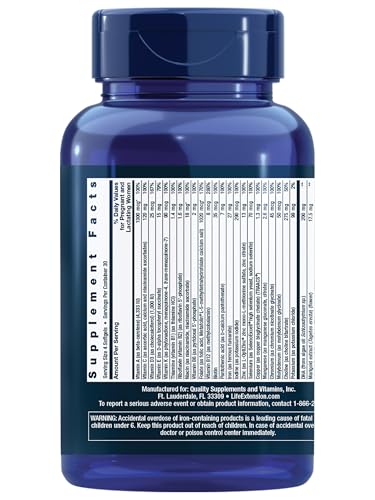 Life Extension Prenatal Advantage, Women’s multivitamin, Baby Support, folic Acid, Choline, omega-3s, Vitamin C, D3, B1, B6, B12, zinc, niacin, Gluten Free, Non-GMO, 120 softgels