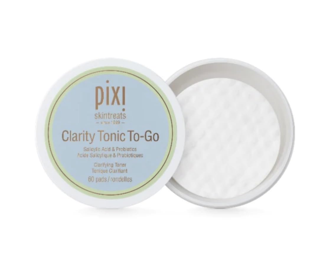 Pixi Clarity Tonic to-Go, Exfoliating & Clarifying g Pads, Infused with Salicylic Acid for Clearer Skin, Alcohol-Free Daily Purifying Toner On The Go, 60 Pads