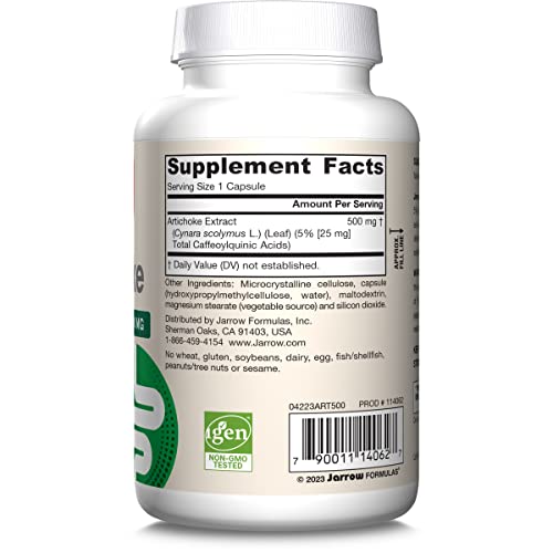 Jarrow Formulas Artichoke 500 mg - Standardized Artichoke Extract - 180 Servings (Veggie Caps) Support Liver Health & Digestion - Dietary Supplement - Non-GMO - Gluten Free - Vegan