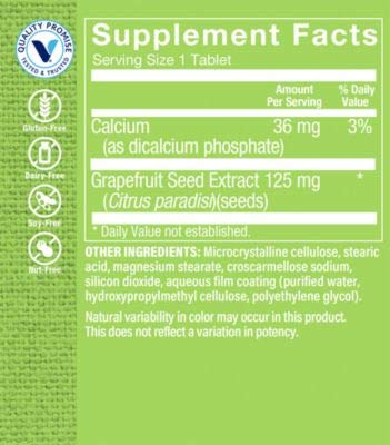 The Vitamin Shoppe Grapefruit Seed Extract 125MG, Antioxidant Herbal Supplement for Travelers Immune Support with Seeds & Pulp of Fresh Grapefruit, Contains Citricidal Brand (100 Tablets)