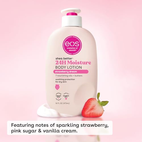 eos Shea Better Body Lotion Strawberry Dream, 24-Hour Moisture Skin Care, Lightweight & Non-Greasy, Natural Shea, Vegan, Strawberry Body Lotion, 16 fl oz