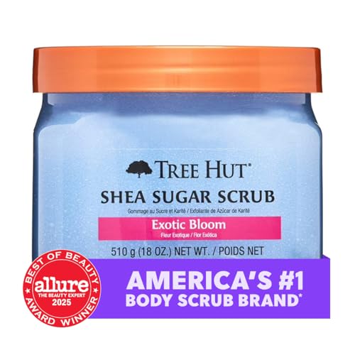 Tree Hut Exotic Bloom Shea Sugar Scrub | Exfoliating Body Scrub Removes Dead, Dry Skin for a Soft & Hydrated Feel | Nourishing Essential Body Care | 18 fl oz.