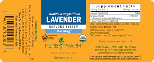 Herb Pharm Certified Organic Lavender Flower Liquid Extract for Calming Nervous System Support, 1 Fl Oz
