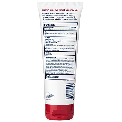 CeraVe Eczema Relief Creamy Body Oil, Eczema Calming Cream With Colloidal Oatmeal & Safflower Oil For Dry Skin & Itchy Skin Relief, Steroid Free & Paraben Free, 8 Ounce
