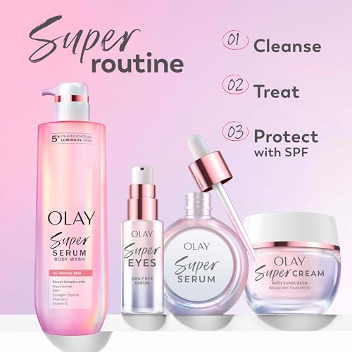 Olay Super Serum - Niacinamide, Vitamin C & E, Collagen Peptide, AHA - 5-in-1 Skin Care Benefits for Face - Healthy Glow, Brightening, Hydrating, Smoothing, Firming, Evens Tone, Anti-Aging, 1.0 Oz