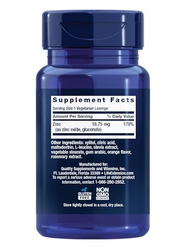 Life Extension Zinc Lozenges – Citrus-Orange Flavor – for Healthy Protein Synthesis & Immune Health - Inflammation Management Supplement - Gluten-Free, Non-GMO – 60 Vegetarian Lozenges