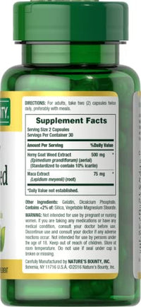 Thumbnail for Nature's Bounty Horny Goat Weed with Maca, Herbal Health Supplement, 60 Capsules