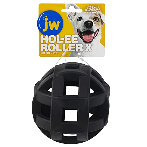 JW Pet Hol-ee Roller Extreme Dog Toy Puzzle Ball, Natural Rubber, Medium (4.5 Inch Diameter), Colors May Vary