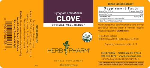 Herb Pharm Certified Organic Clove Liquid Extract - 4 Ounce