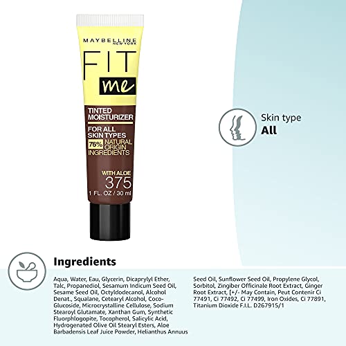 Maybelline Fit Me Tinted Moisturizer, Natural Coverage, Face Makeup, 375, 1 Count