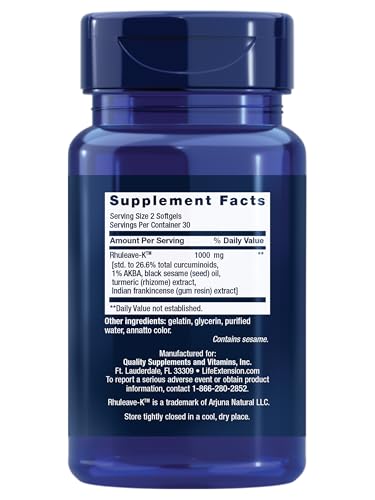 Life Extension Fast Acting Relief, Black Sesame Seeds, Turmeric, Boswellia, Joint Support Supplement, Quick Relief for discomfort in Bones, Joints & Muscles, Gluten-Free, Non-GMO, 60 softgels