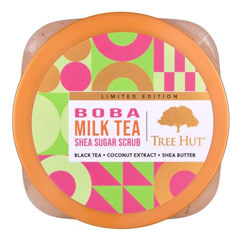 Tree Hut Boba Milk Tea Shea Sugar Scrub | Exfoliating Scrub Removes Dry Skin for a Soft & Natural Glow | Limited Edition | Vegan, Free of Parabens, Formaldehyde Donors, & Sulfates | 18 fl oz.