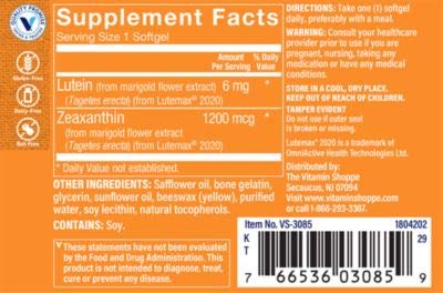 The Vitamin Shoppe Lutein 6MG Antioxidant That Supports Eye Health, Skin Vision, Once Daily (60 Softgels)