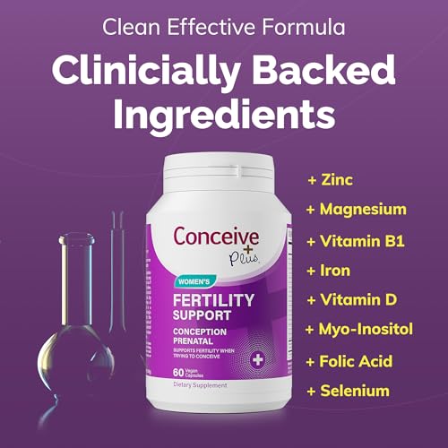 CONCEIVE PLUS Women's Fertility Support: Conception Fertility Supplement for Her, Aids Hormonal Balance, Folic Acid, B1 B2 B3 B6 B12, Zinc, Biotin, Non-GMO, Vegan Prenatal Vitamin, 30 Days