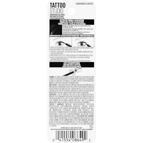 MAYBELLINE Tattoo Studio Sharpenable Eyeliner Pencil, 36 Hour Wear, Waterproof, Lavender Lights, 1 Count
