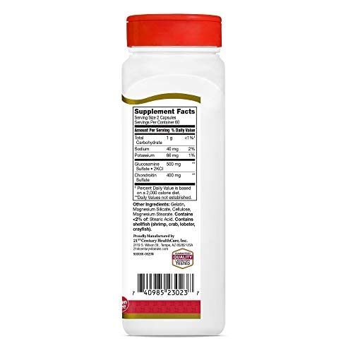 21st Century Glucosamine 250 mg and Chondroitin 200 mg Capsules, 120 Count