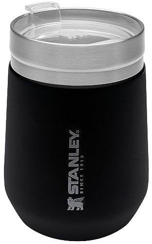 STANLEY GO Everyday Wine Tumbler 10 oz | Press Fit Drink Through Lid | Beverage, Coffee, and Cocktail Cup | Insulated Stainless Steel Wine Glass | BPA-Free | Matte Black