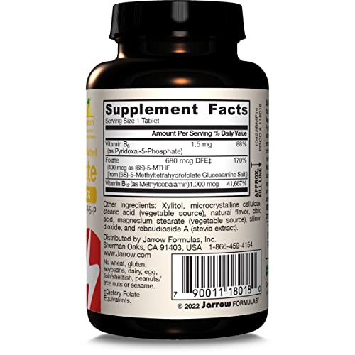 Jarrow Formulas Methyl B-12 & Methyl Folate, Bioactive Vitamin B9 & Vitamin B12 Supplement, Supports Cellular Energy Production, Healthy Brain Function & Metabolism, 100 Chewable Tablets, 100 Servings