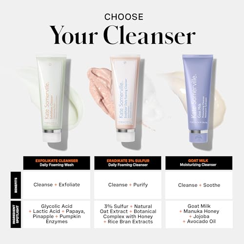 Kate Somerville ExfoliKate Cleanser – Daily Exfoliating Foaming Face Wash, Clinically Formulated Glycolic Acid and Lactic Acid Gentle Facial Scrub, 4 Fl Oz