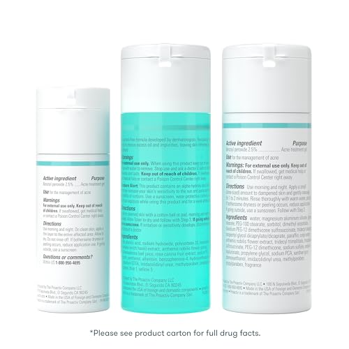 Proactiv 3 Step Acne Treatment - Benzoyl Peroxide Face Wash, Repairing Acne Spot Treatment for Face and Body, Exfoliating Toner - 30 Day Complete Acne Skin Care Kit