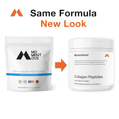 Momentous Grass-Fed Collagen Peptides Powder - Collagen Protein Powder with Fortigel & Vitamin C for Hair, Skin, Nails, & Joint Health Support - NSF Certified for Sport - Packaging May Vary