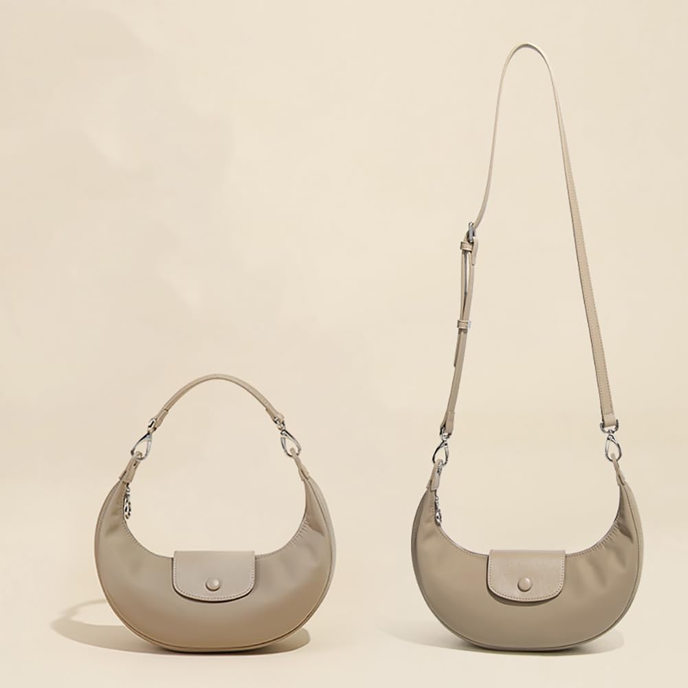 Covelin Modern Crescent Moon Hobo Bag - Lightweight Nylon Shoulder Bag for Women Pink