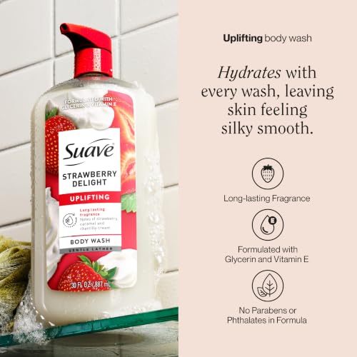 Image 2 of suave+ Strawberry Delight Uplifting Body Wash, 30 FL OZ Pump, 4 Pack