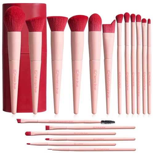 Image 8 of Pink Red for the product BS-MALL Makeup Brush Set 18 Pcs Professional Synthetic Brushes with Case