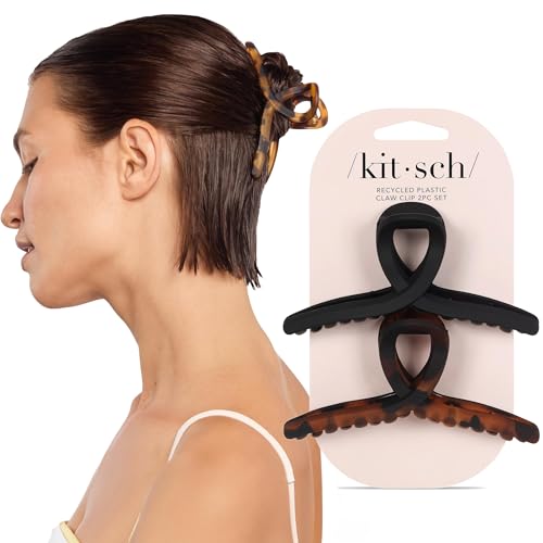 Image 1 of Default Title for the product Kitsch Large Loop Hair Clips for Women - Tortoise & Black, 2 Pcs