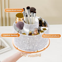 Thumbnail for Image 3 of fanado Bling Diamond Makeup Brush Holder, 360° Rotating Makeup Organizer, 5 Slot Make up Brushes Cup for Countertop, Storage for Cosmetics Pen Eyeliner Skincare on the Vanity (Diamond white)