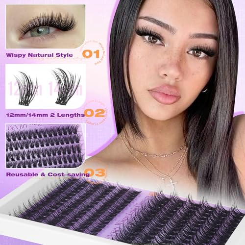 Image 2 of EYDEVRO Wispy Lash Clusters Natural Eyelash Clusters 12-14mm Short Lashes