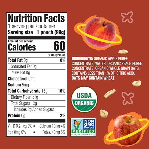 Image 2 of Earth's Best Organic Baby Food Pouches, Fruit and Grain Puree for Babies 6 Months and Older, Organic Apple Peach and Oatmeal Puree, 3.5 oz Resealable Pouch (Pack of 12)
