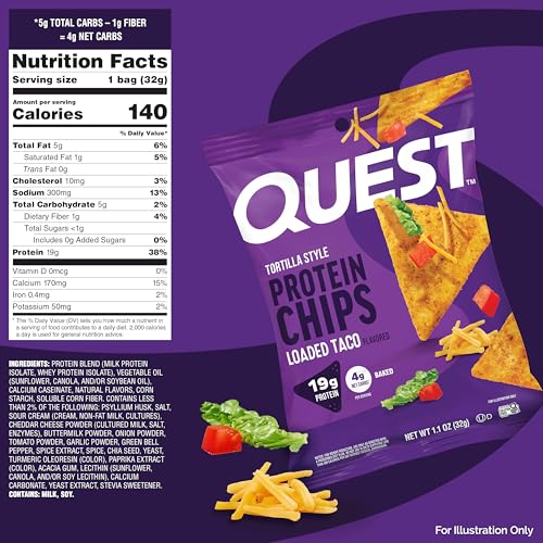 Image 2 of Quest Nutrition Loaded Taco Tortilla Style Protein Chips, 1.1 oz (Pack of 12)
