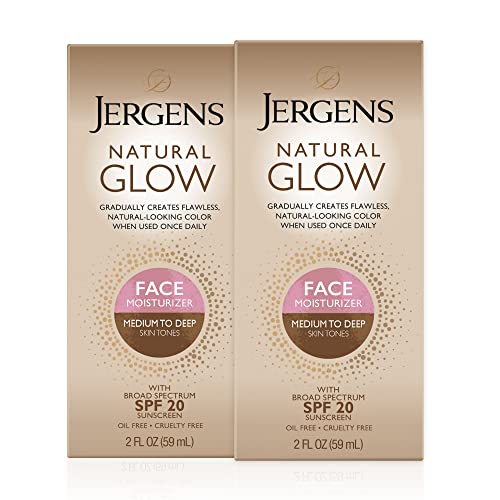 Image 1 of 2 Fl Oz (Pack of 2) for the product Jergens Natural Glow Face Self Tanner Lotion SPF 20, Medium/Deep, 2 oz, 2pk