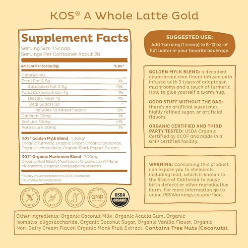 Image 3 of KOS Golden Mylk with Tumeric and Ginger Organic Superfood Latte Powder 28 Servings